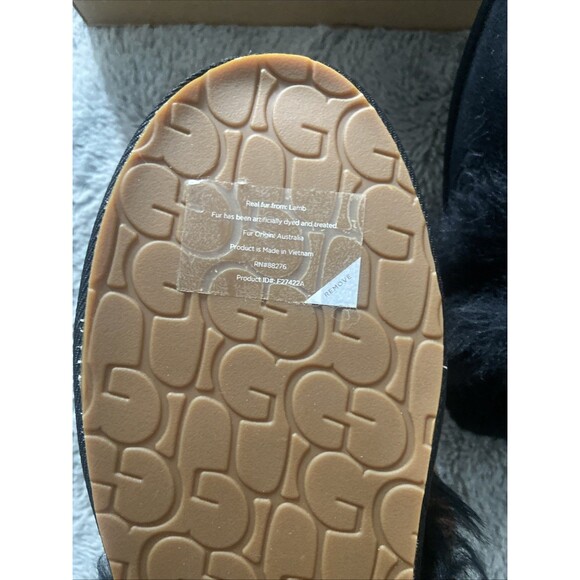 New Women's 100% UGG Scuff Sis Fluffy Fuzzy Slipper Sandals Shoes Black Size 10 - Picture 15 of 16